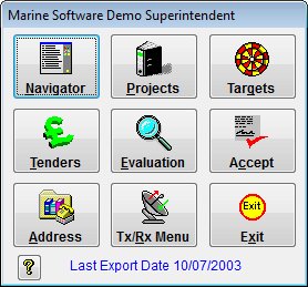 Marine Project Manager main menu screen