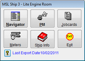 Marine Planned Maintenance 'Lite' main menu screen